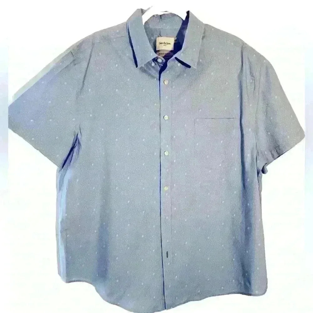 Men’s Goodfellow Blue Print 100% Cotton Button Up Shirt Size XXL - Picture 2 of 6
